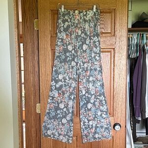 BCBGeneration Floral Wide Leg Pants - Gray and Pink